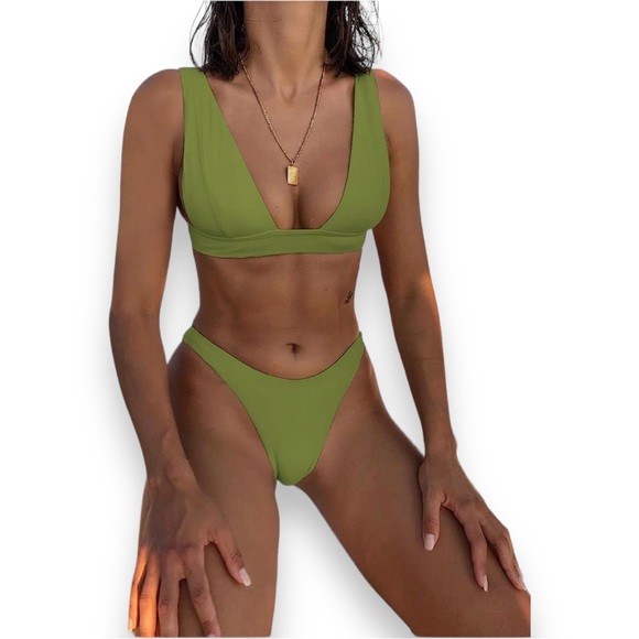 NEW Olive Green Sexy Triangle Bikini Set Women’s 2 Piece Swimsuit Bathing Suit L - Picture 4 of 5
